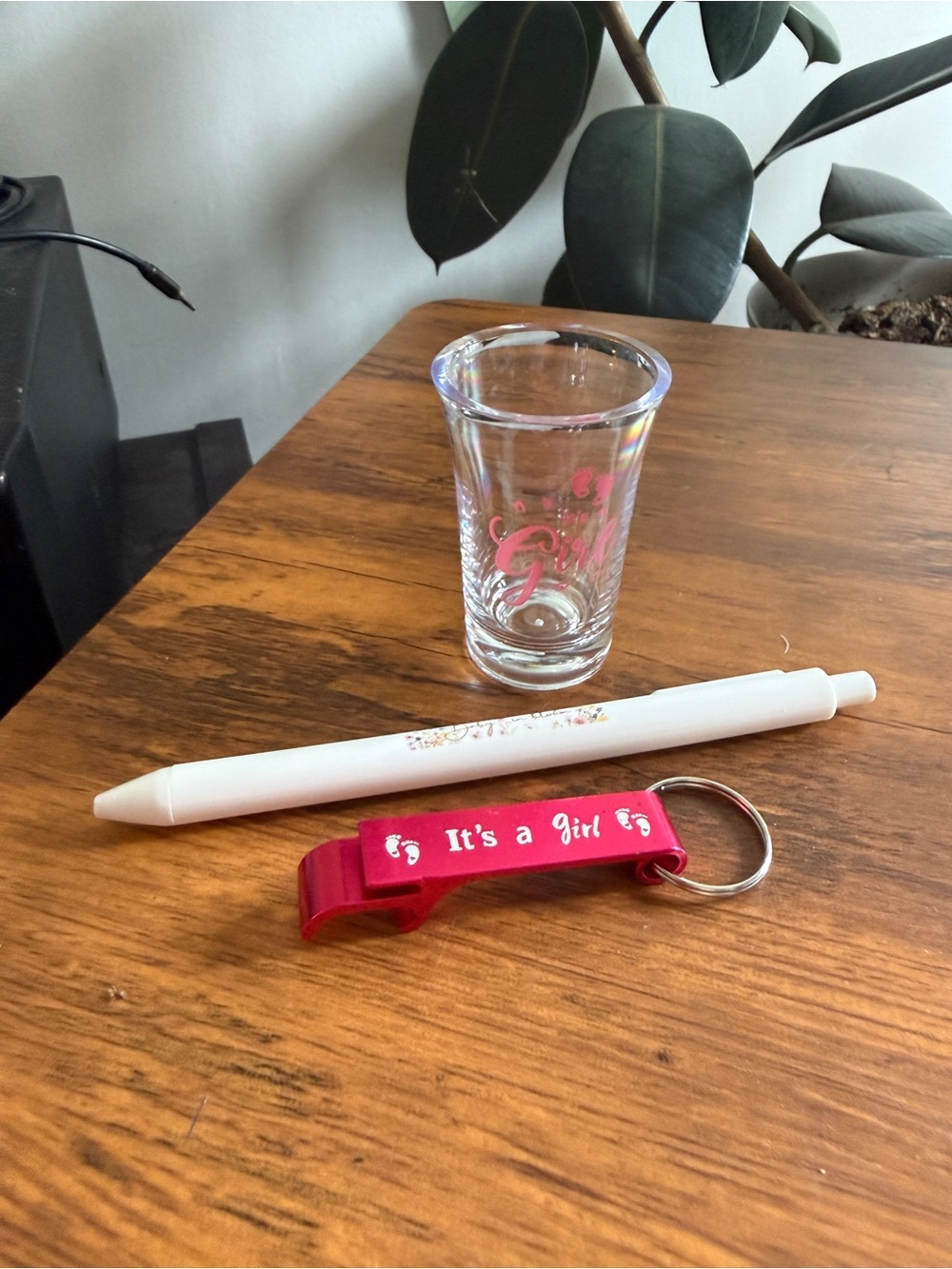 Pink "It's a Girl" Bottle Opener Keychain with Shot Glass